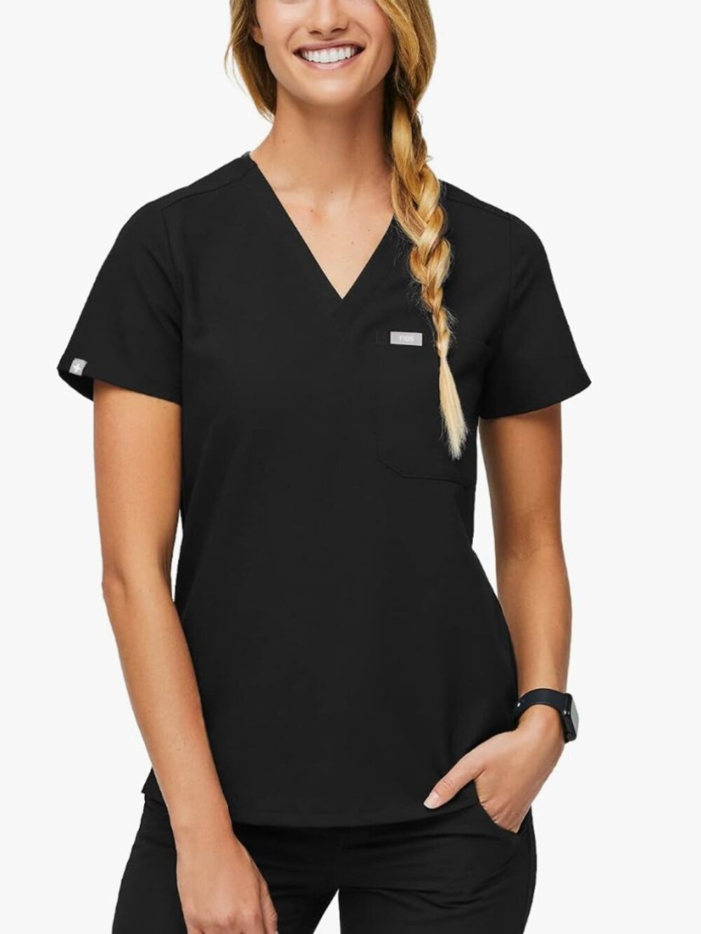 FIGS Catarina One-Pocket Scrub Top Black XS